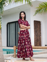 Thumbnail for Yufta Cotton Maroon Skirt Co-Ord Set