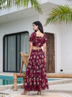 Thumbnail for Yufta Cotton Maroon Skirt Co-Ord Set