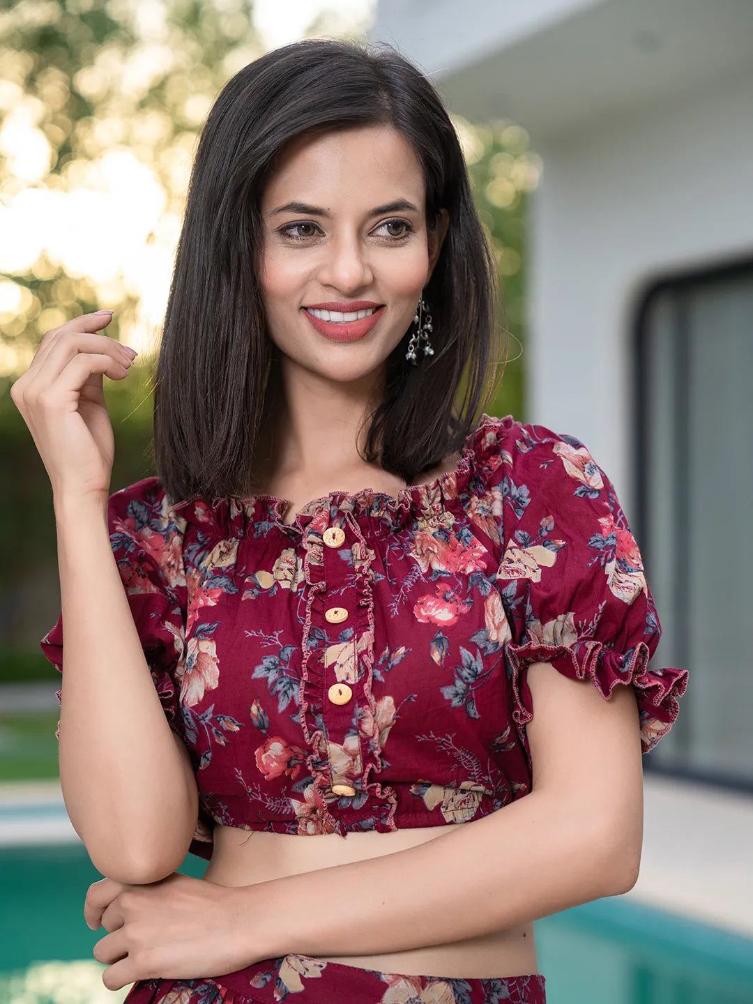 Yufta Cotton Maroon Skirt Co-Ord Set