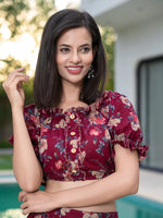 Thumbnail for Yufta Cotton Maroon Skirt Co-Ord Set
