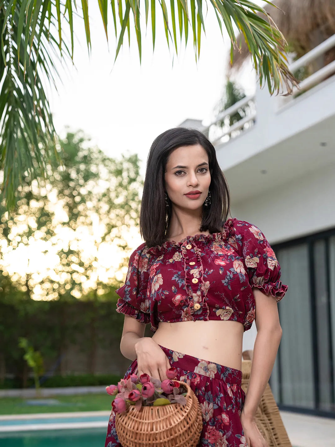 Yufta Cotton Maroon Skirt Co-Ord Set