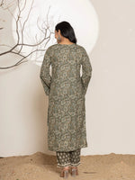 Thumbnail for Yufta Military Green Cotton Pakistani Kurta Dupatta Set With Pant