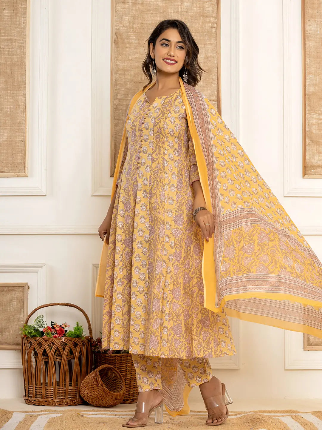 Yufta Cotton Mustard Anarkali Kurta Dupatta Set - Distacart