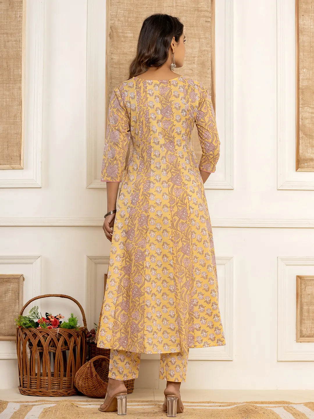 Yufta Cotton Mustard Anarkali Kurta Dupatta Set