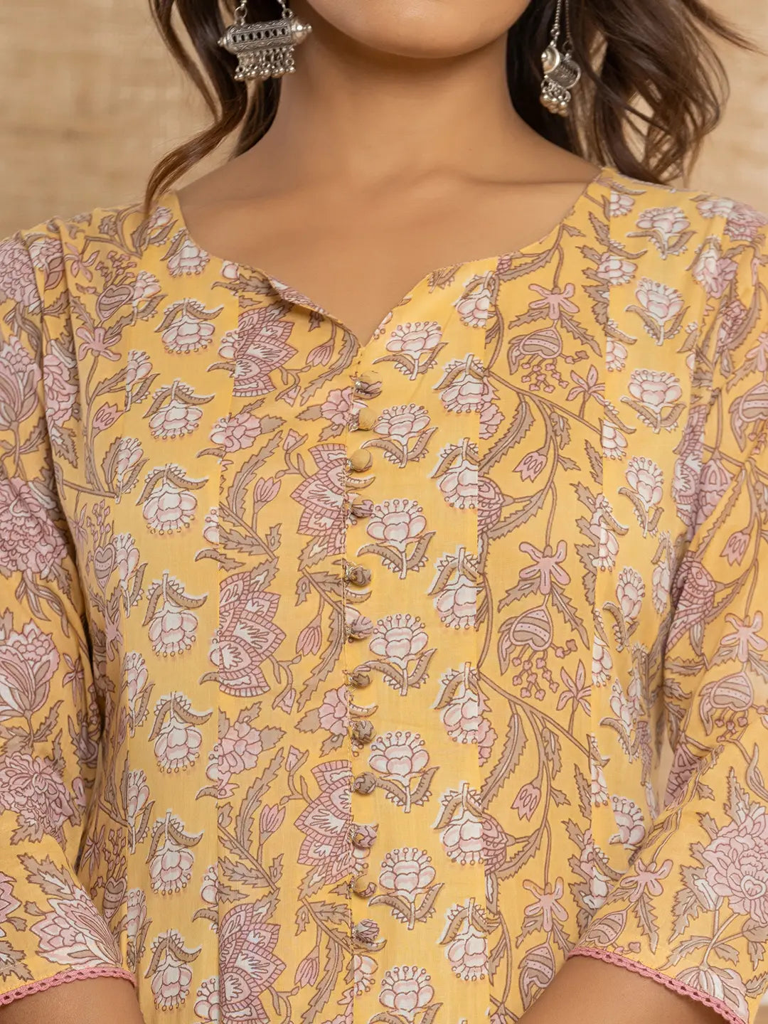 Yufta Cotton Mustard Anarkali Kurta Dupatta Set