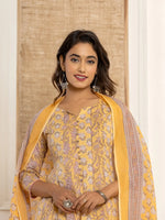 Thumbnail for Yufta Cotton Mustard Anarkali Kurta Dupatta Set