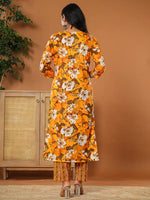 Thumbnail for Yufta Cotton Mustard Embroidered Kurta Dupatta Set