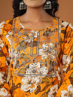 Thumbnail for Yufta Cotton Mustard Embroidered Kurta Dupatta Set