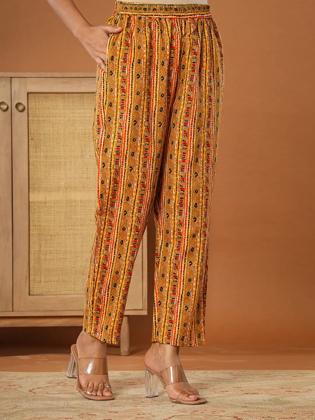 Yufta Cotton Mustard Embroidered Kurta Dupatta Set