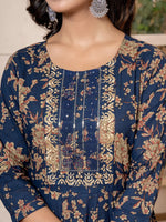 Thumbnail for Yufta Cotton Navy Blue Anarkali Dupatta Set