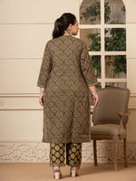 Thumbnail for Yufta Cotton Olive Ethnic Motifs Plus Size Kurta Dupatta Pant Set - Distacart