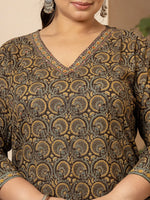 Thumbnail for Yufta Cotton Olive Ethnic Motifs Plus Size Kurta Dupatta Pant Set - Distacart