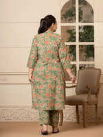 Thumbnail for Yufta Cotton Olive Floral Print Plus Size Kurta Dupatta Pant Set - Distacart