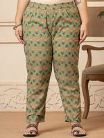 Thumbnail for Yufta Cotton Olive Floral Print Plus Size Kurta Dupatta Pant Set - Distacart