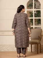 Thumbnail for Yufta Cotton Olive Paisley Print Plus Size Kurta Dupatta Set - Distacart