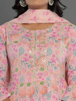 Thumbnail for Yufta Cotton Peach Kurta Dupatta Pant Set