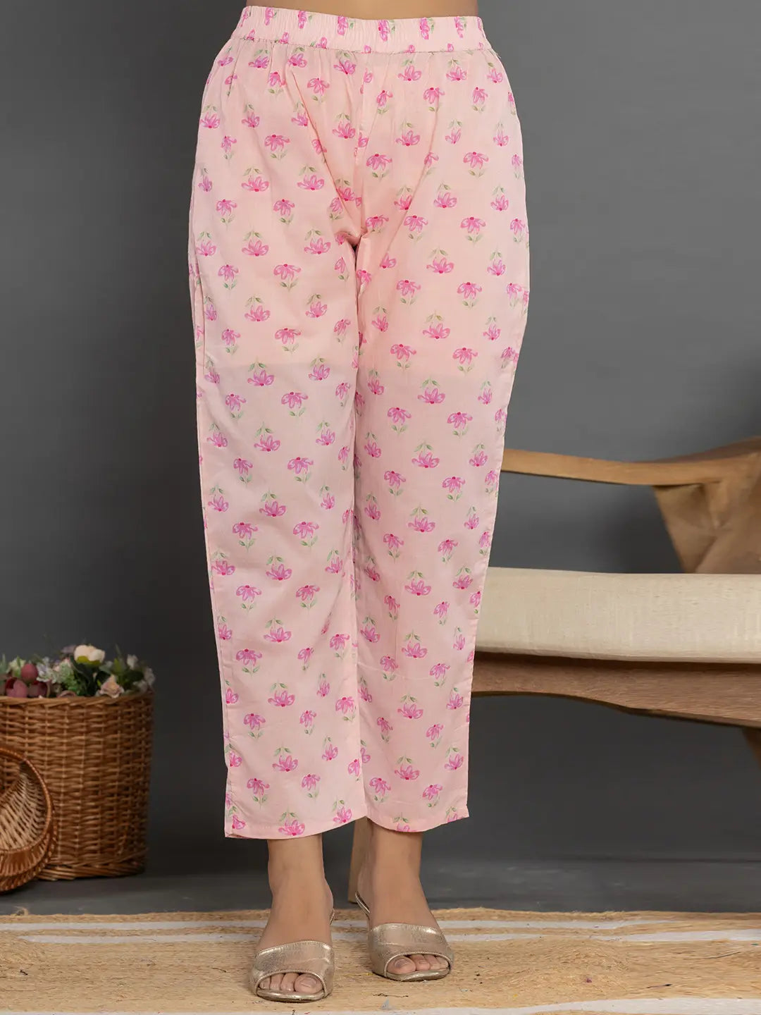 Yufta Cotton Peach Kurta Dupatta Pant Set
