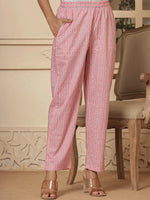 Thumbnail for Yufta Cotton Pink And White Kurta Dupatta Set