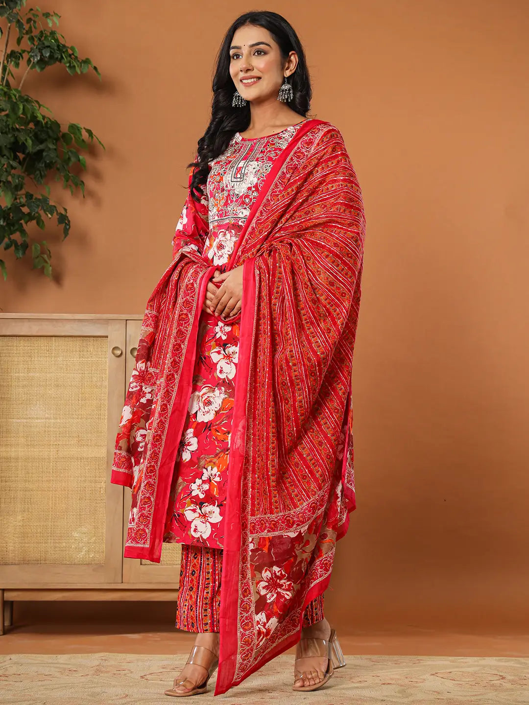 Yufta Cotton Pink Embroidered Kurta Dupatta Set - Distacart