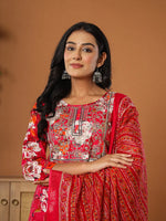 Thumbnail for Yufta Cotton Pink Embroidered Kurta Dupatta Set