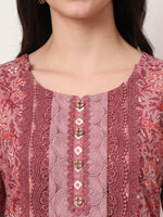 Thumbnail for Yufta Cotton Pink Kurta Dupatta Set With Lace Detailing