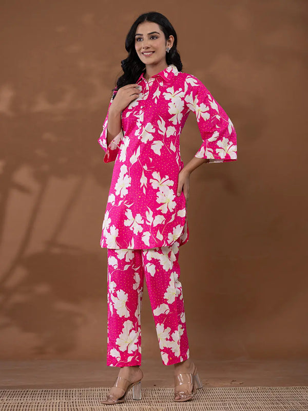 Yufta Cotton Pink Printed Co-Ord Set