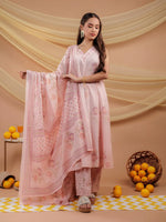 Thumbnail for Yufta Cotton Pink Sleeveless Kurta Dupatta Set