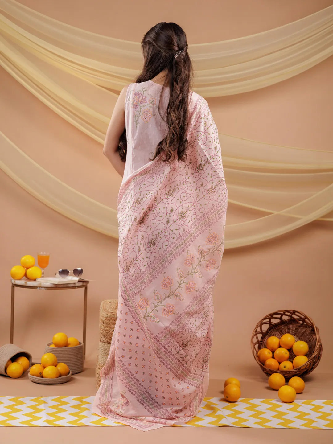 Yufta Cotton Pink Sleeveless Kurta Dupatta Set