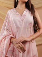 Thumbnail for Yufta Cotton Pink Sleeveless Kurta Dupatta Set