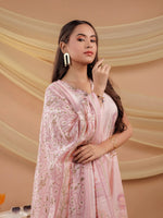 Thumbnail for Yufta Cotton Pink Sleeveless Kurta Dupatta Set