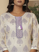 Thumbnail for Yufta Cotton Purple And White Kurta Dupatta Set