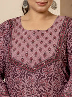 Thumbnail for Yufta Cotton Purple Kantha_Work Plus Size Kurta Dupatta Pant Set
