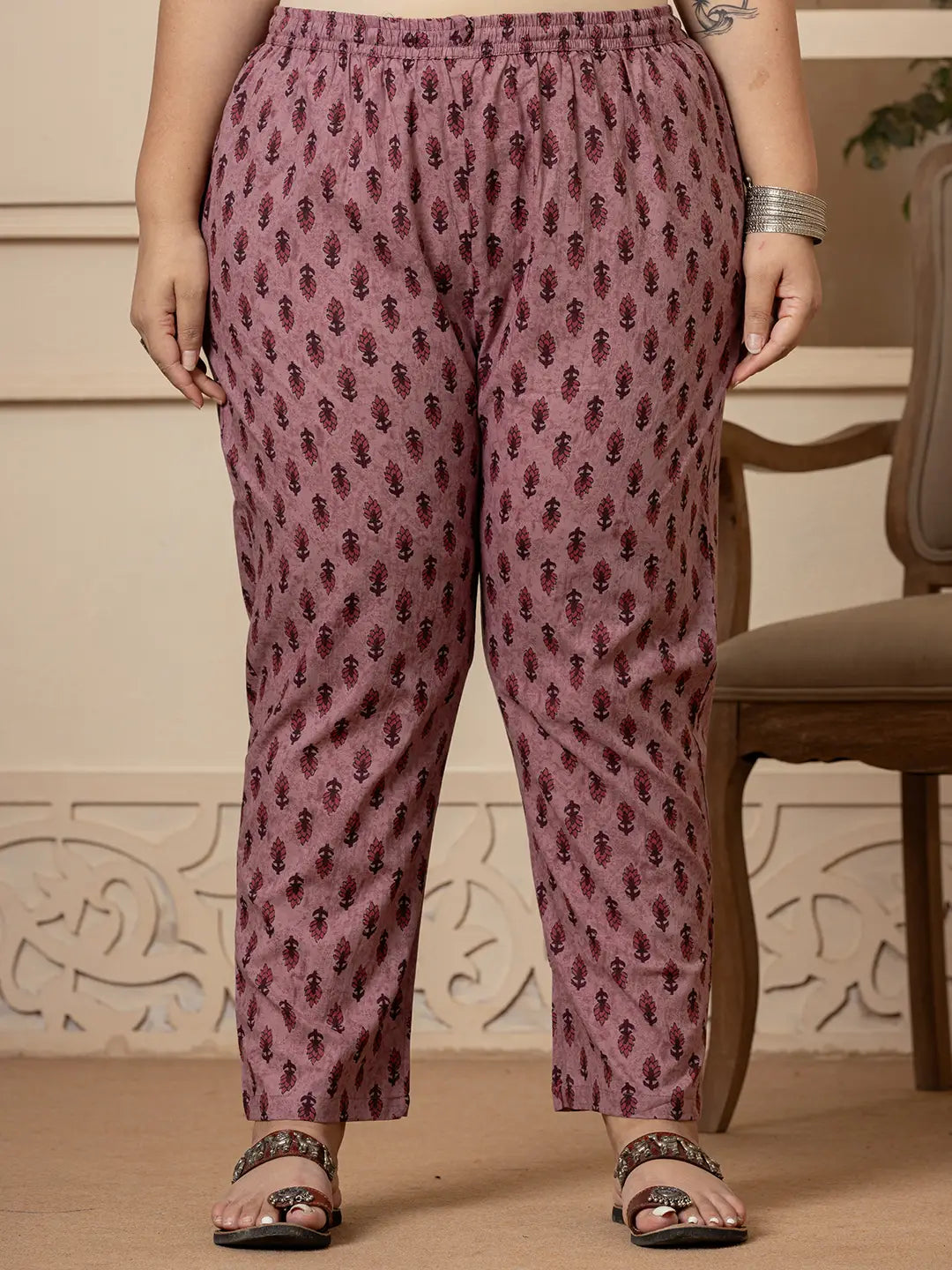 Yufta Cotton Purple Kantha_Work Plus Size Kurta Dupatta Pant Set