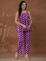 Thumbnail for Yufta Cotton Purple Polka Dot Co-Ord Set