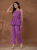 Thumbnail for Yufta Cotton Purple Polka Dot Co-Ord Set