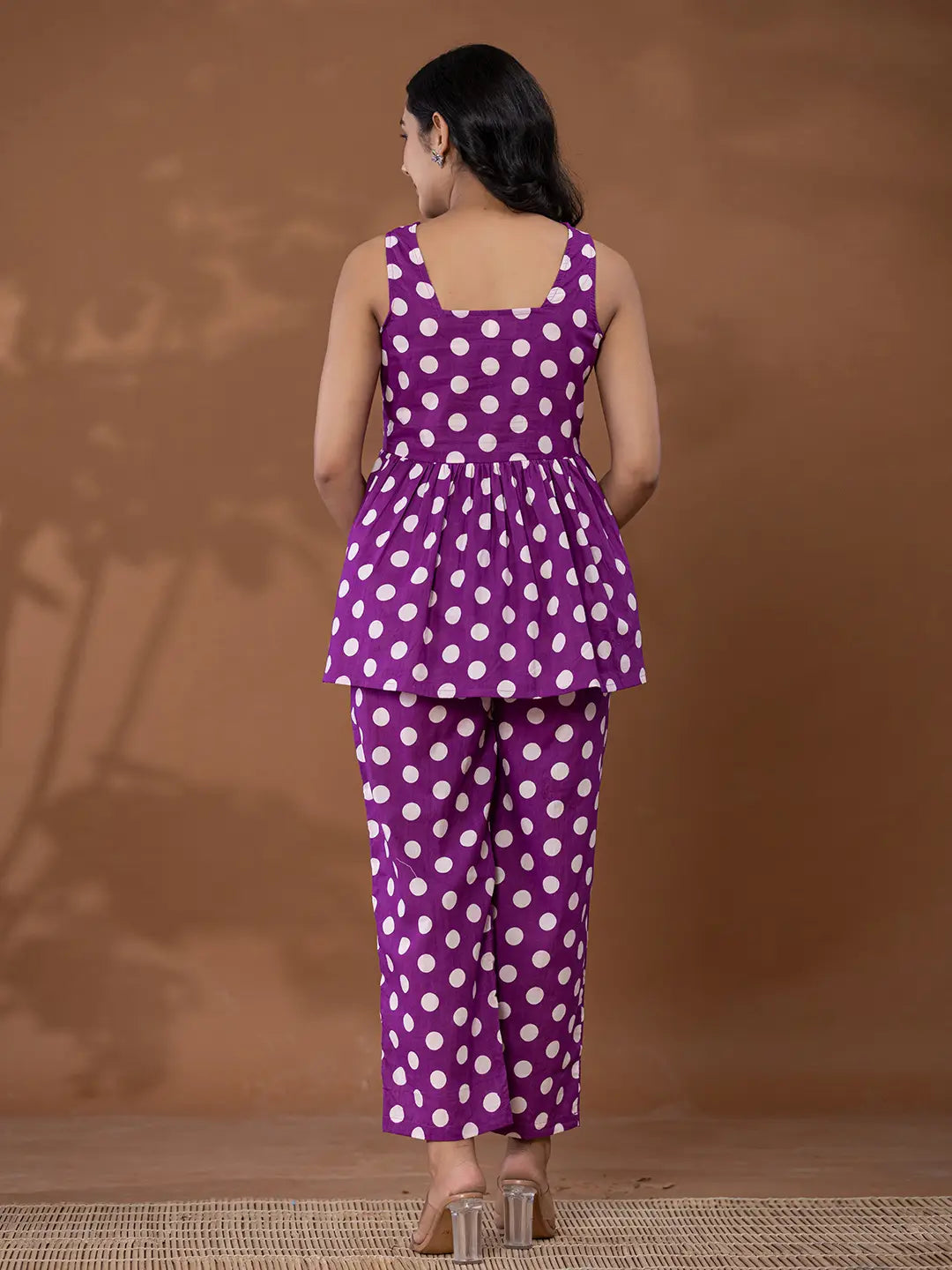 Yufta Cotton Purple Polka Dot Co-Ord Set