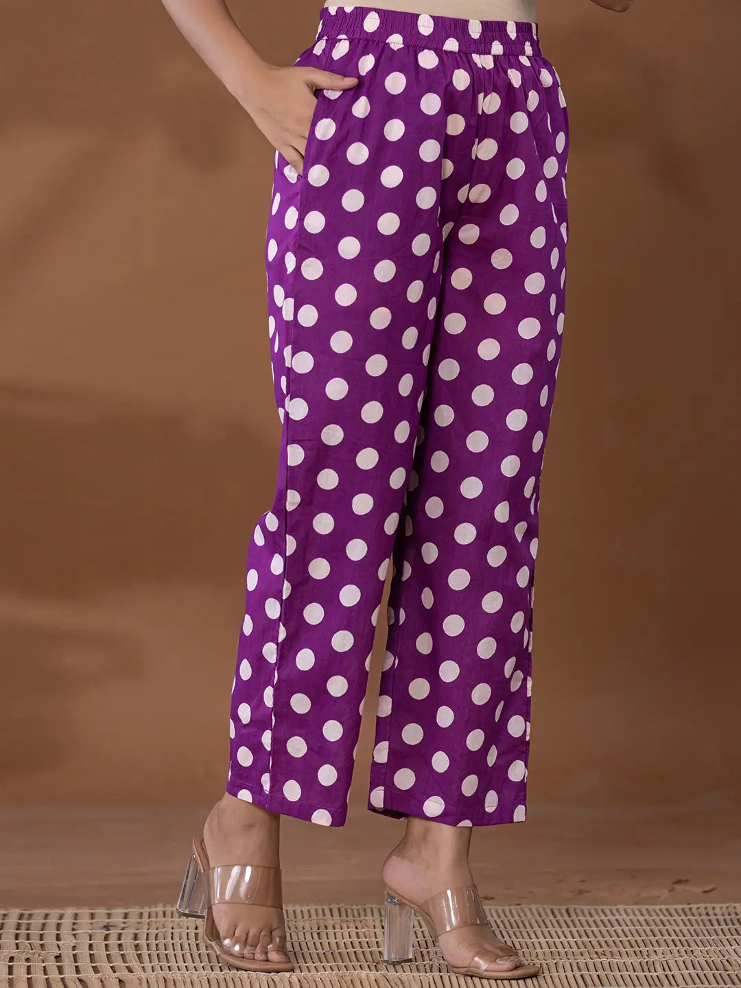 Yufta Cotton Purple Polka Dot Co-Ord Set
