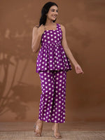 Thumbnail for Yufta Cotton Purple Polka Dot Co-Ord Set