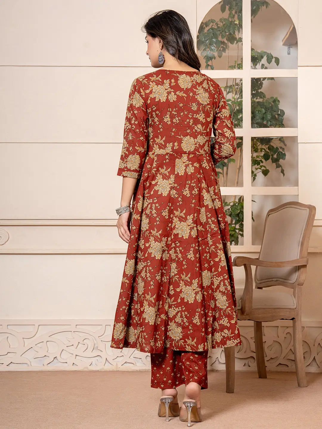 Yufta Cotton Red Anarkali Dupatta Set