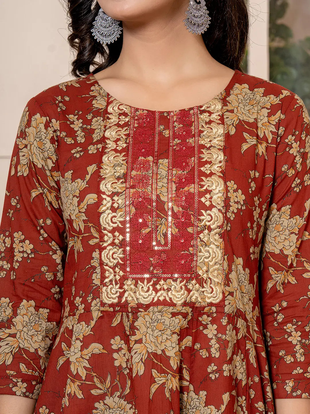 Yufta Cotton Red Anarkali Dupatta Set