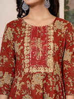 Thumbnail for Yufta Cotton Red Anarkali Dupatta Set