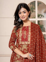 Thumbnail for Yufta Cotton Red Anarkali Dupatta Set