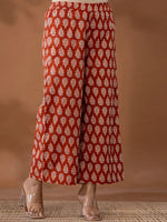 Thumbnail for Yufta Cotton Rust Anarkali Ethnic Motifs Kurta Dupatta Set