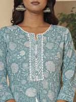 Thumbnail for Yufta Cotton Sea Green Sequins_Work Straight Kurta Dupatta Set - Distacart