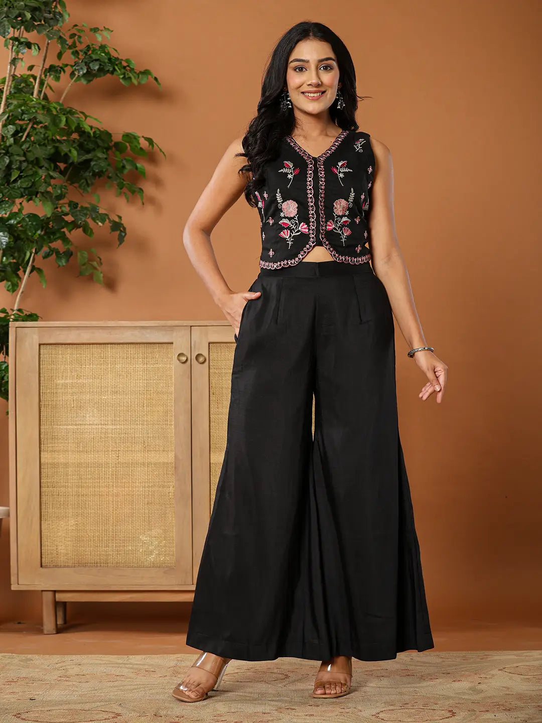 Yufta Cotton Silk Festive Waistcoat Co-Ord Set With Attached Cotton Lining
