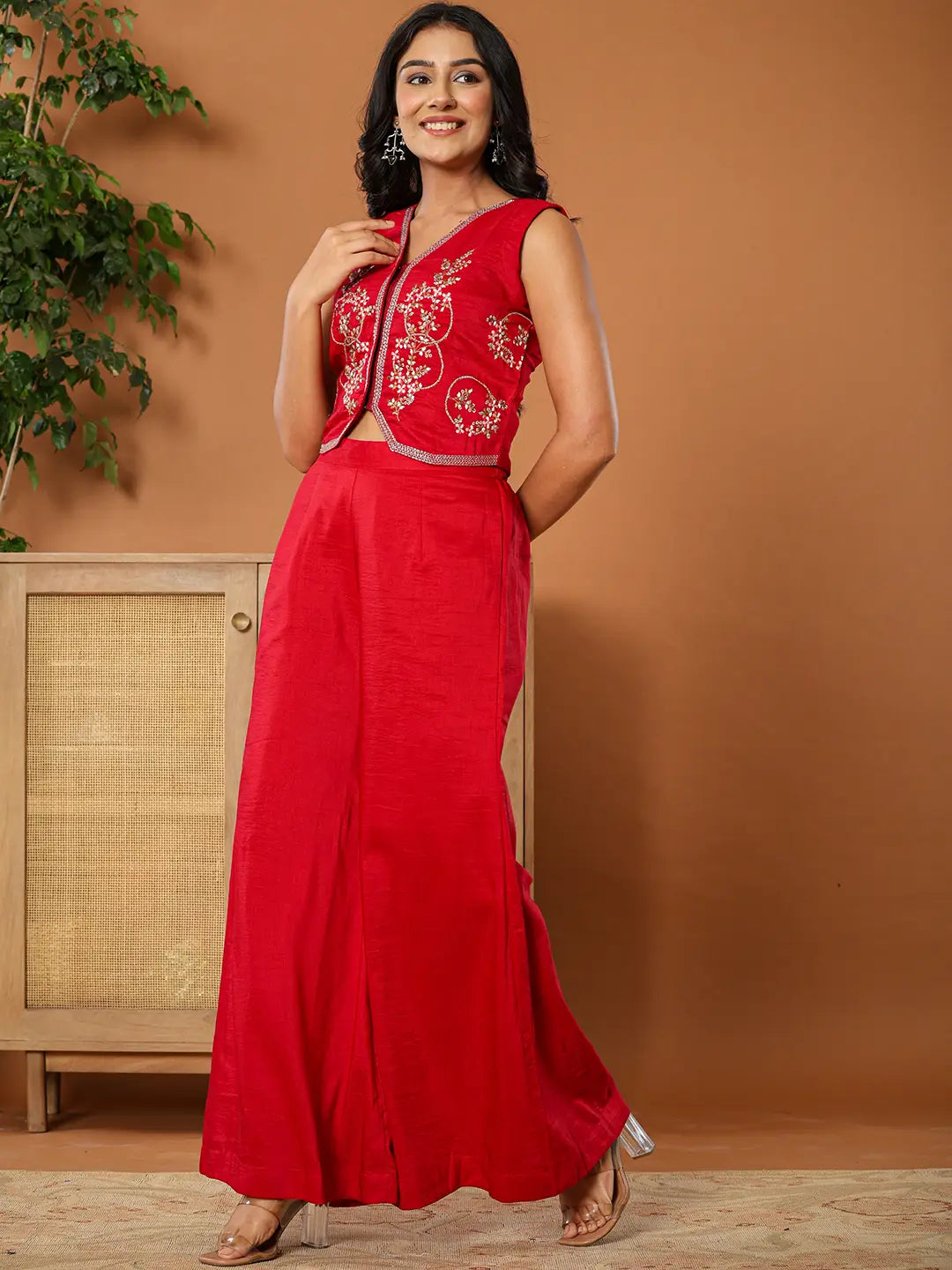 Yufta Cotton Silk Waist Coat Co-Ord Set With Attached Cotton Lining - Distacart