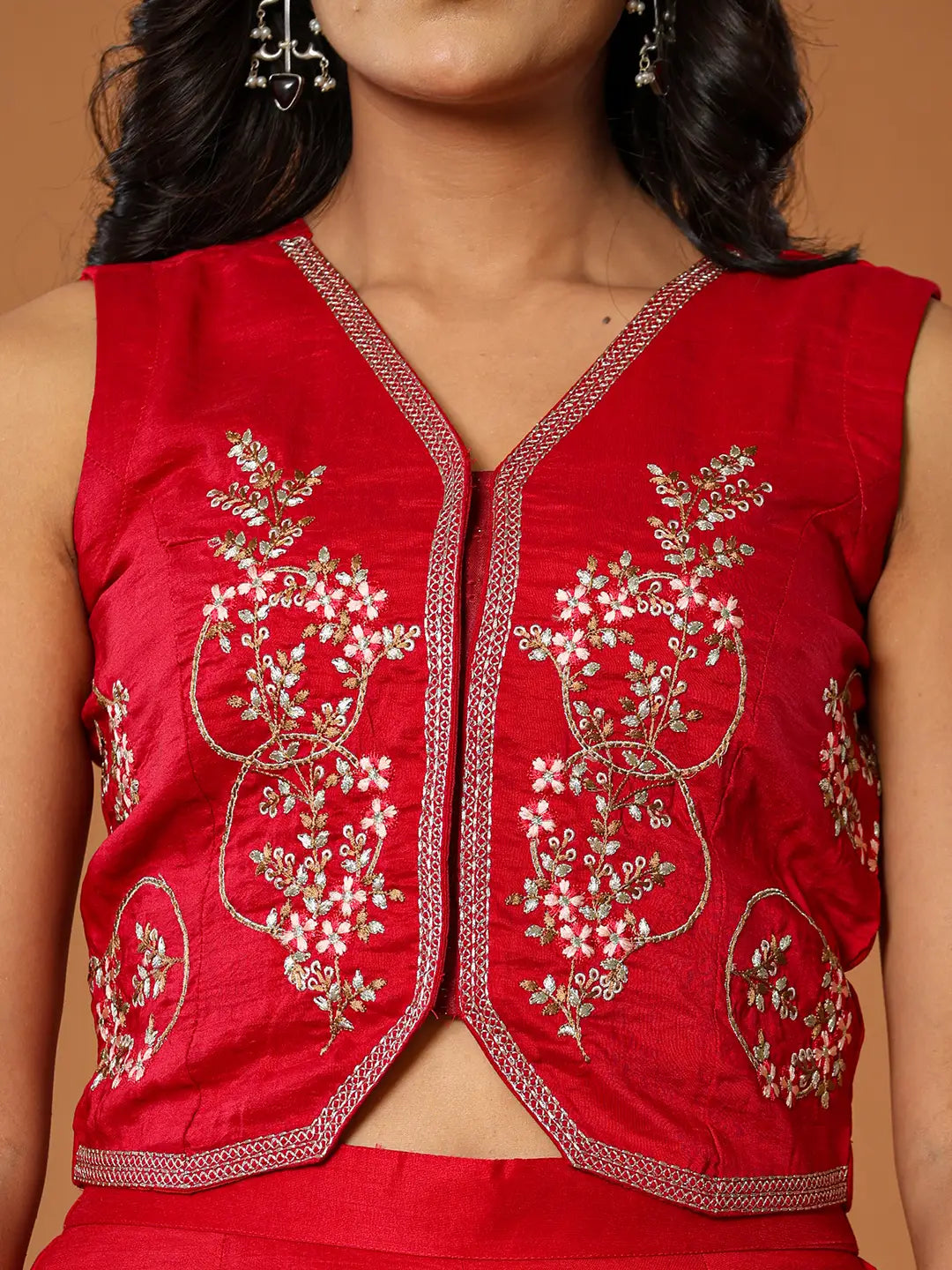 Yufta Cotton Silk Waist Coat Co-Ord Set With Attached Cotton Lining