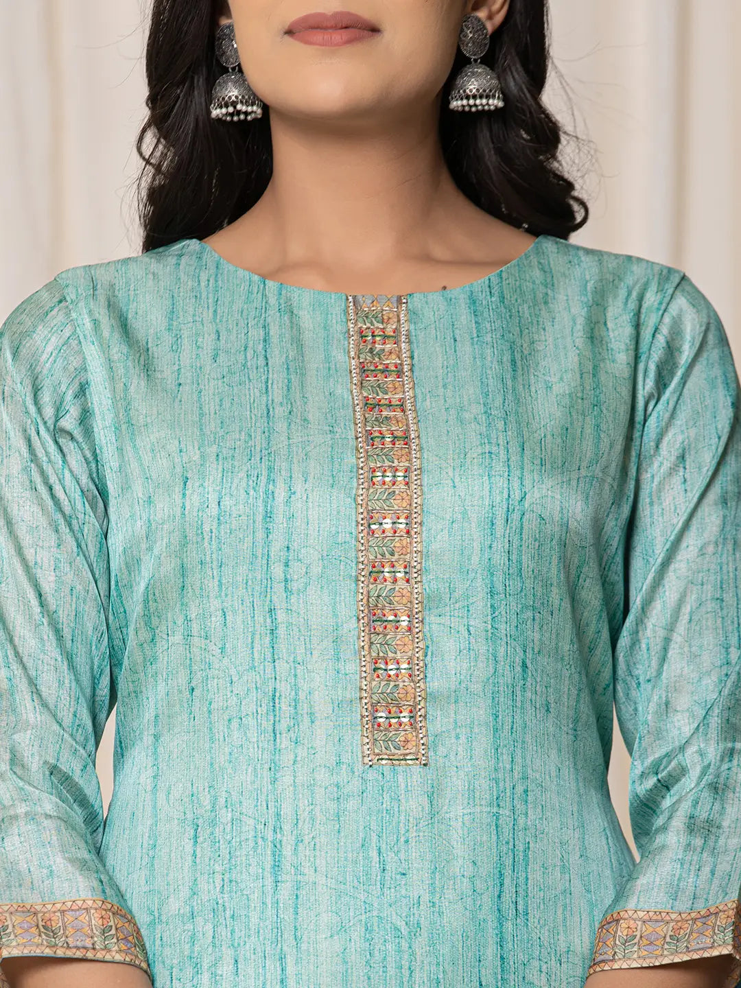Yufta Cotton Sky Blue A-Line Kurta Dupatta Set
