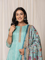 Thumbnail for Yufta Cotton Sky Blue A-Line Kurta Dupatta Set