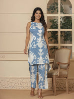 Thumbnail for Yufta Cotton Sky Blue Pin Tuck Co-Ord Set